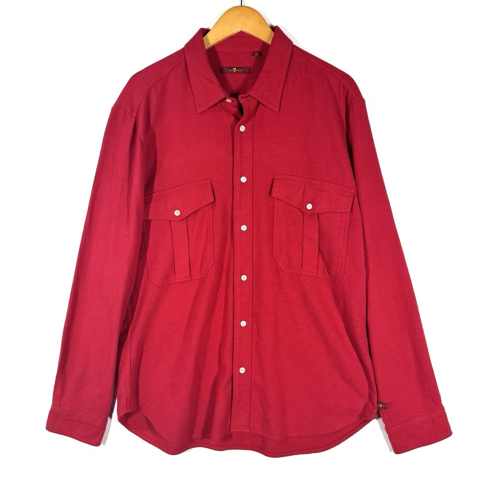 Seven For All Mankind Shirt Men Large Red Button Up Cotton Utility Casual‎